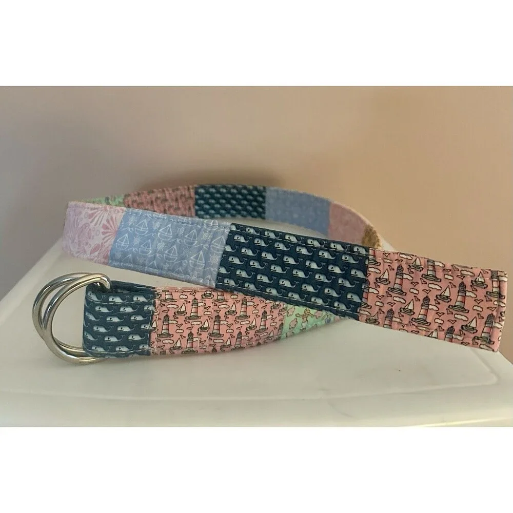 Vineyard Vines Belt Patchwork Fabric Nautical Preppy Unisex Excellent SZ L 40”